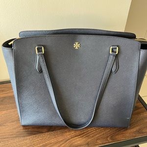 Like New Saffiano Leather Navy Blue Tote Bag